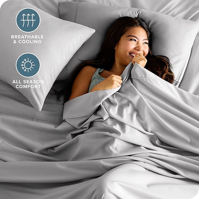 Bare Home Hotel Luxury Full XL Sheet Set, Extra Soft - 6 Piece Set - Deep Pockets - Easy Fit - Cooling & Breathable - Wrinkle, Fade, Stain Resistant - Includes 4 Pillowcases (Full XL, Light Grey)