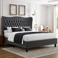 Upholstered Queen Size Bed Frame with Tall Headboard, Velvet Wingback Platform Bed Frame with Deep Button Tufted, No Box Spring Needed, Noise Free, Grey