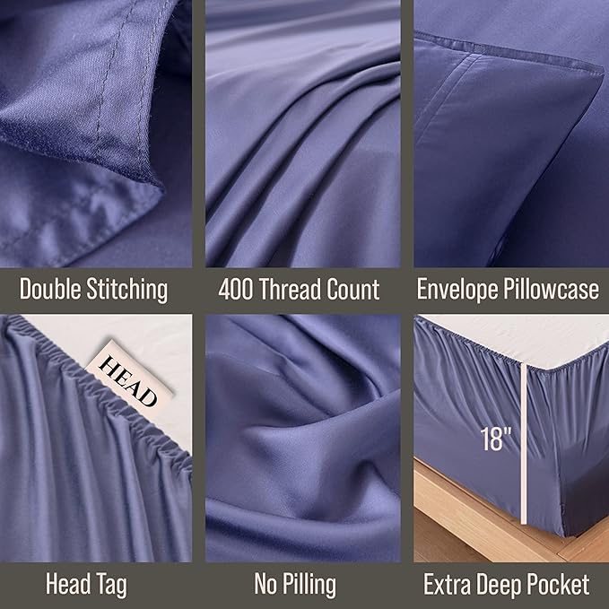Bella Coterie Luxury Bamboo Viscose Twin XL Size Sheet Set | 100% Organically Grown | Ultra Soft | Cooling for Hot Sleepers | 18" Deep Pocket [Twilight Blue]