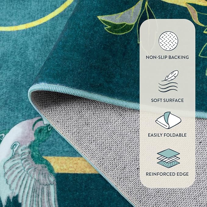 Lahome Peacock Area Rugs 8x10, Soft Washable 8x10 Rugs for Living Room, Floral Non Slip Vintage Ultra-Thin Stain Resistance Large Blue Carpet for Bedroom Office Farmhouse Dining Room, Blue