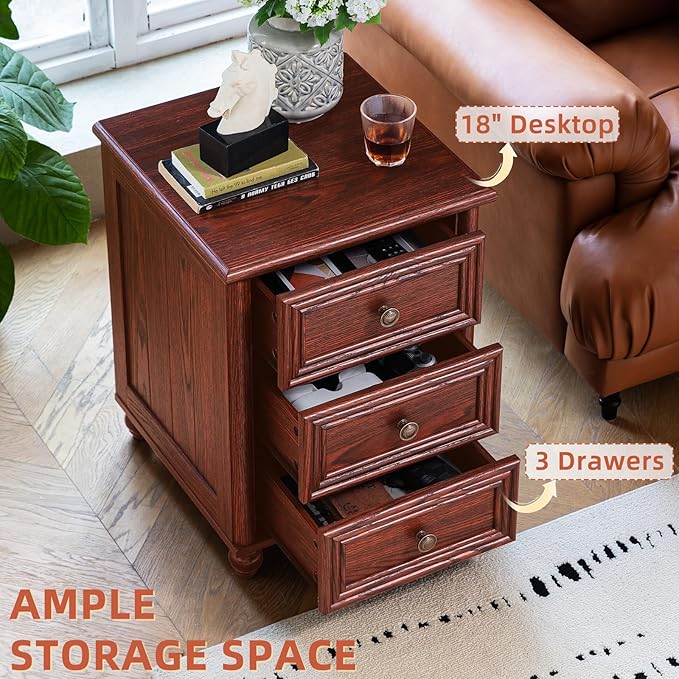 Farmhouse Dressers & Night Stand Set of 4, Wood 54" Wide 7 Drawer Dresser & 45" Tall Chest of Drawers, 18" Roman Column Nightstand Set of 2, Bedroom Furniture Dresser Sets for Home Living Room Hallway