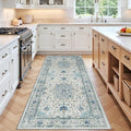 Area Rugs 3'x8' Washable Non-Slip, Floral Vintage Distress Print Pattern Medallion Carpet for Living Room Bedroom Dining Room, Light Blue Navy Beige Gray White