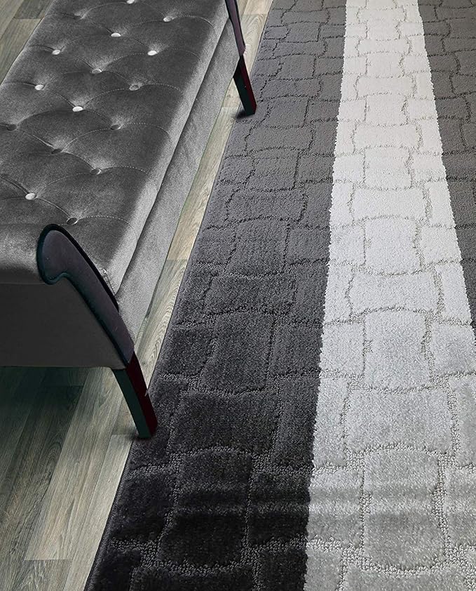 Custom Length Hallway Runner Rug,Slip Resistant,Puzzle Anthracite, 26 Inch X 6 feet, Sold and Priced Per Foot
