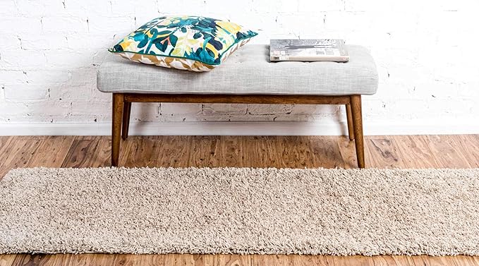 Unique Loom Solid Shag Collection Area Rug (2' x 6' 5" Runner, Taupe)