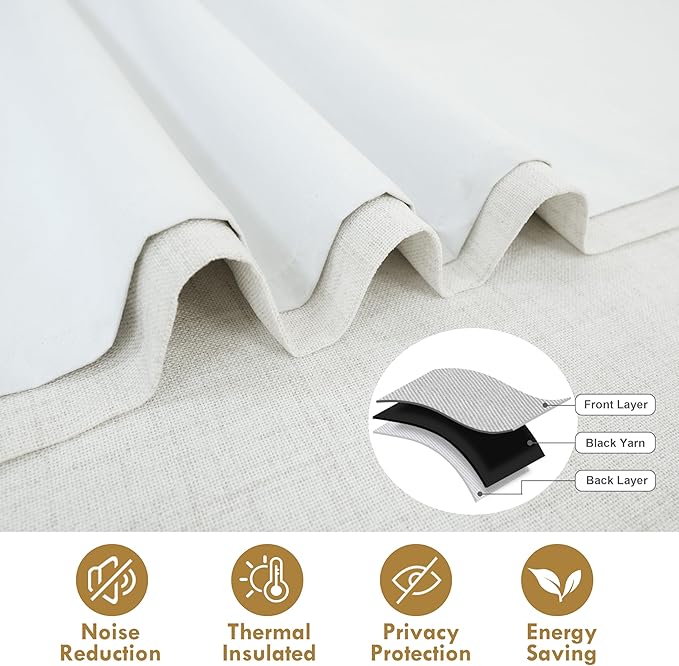 DriftAway Double Layer Linen Blackout Tie Up Curtains Thermal Insulated Fully Lined Balloon Roman Shade Bathroom Window Adjustable Rod Pocket for Small Window 25 Inch by 47 Inch Ivory Cream