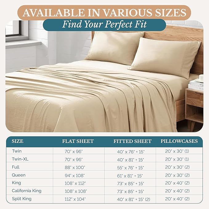 Casa Platino Full Size Sheets, Pre-Washed Full Bed Sheet Set, Ultra Soft & Breathable Cooling Sheets, 100% Brushed Microfiber Sheet Set, Full Sheet Set Deep Pockets - Linen