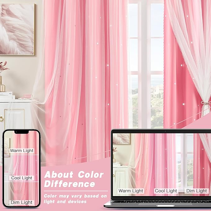 XiDi Curtains for Bedroom Decor Pink52/72/1