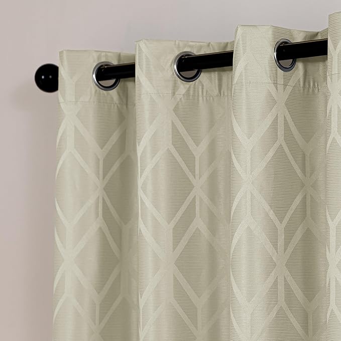 Amazon Basics Jacquard 2-Piece 100% Blackout Curtains, Living Room and Bedroom Drapes, Thermal Insulated Window Treatment, 52"x63", Beige