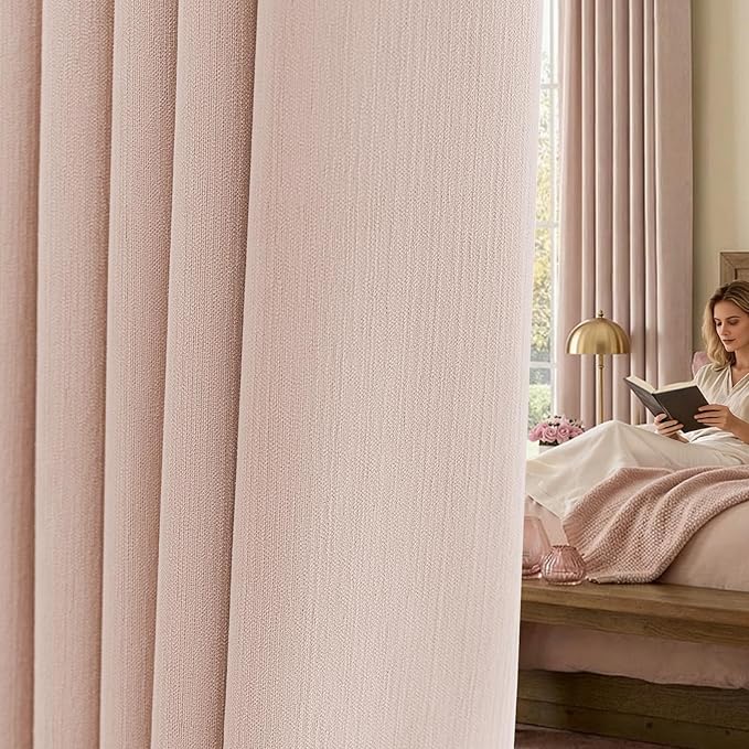 jinchan Chenille Blackout Curtains 96 Inches Long Light Pink Thermal Insulated Curtains for Living Room Bedroom 2 Panels Triple Weave Noise Reducing Nursery Drapes Girls Room Curtains 50x96 Inch