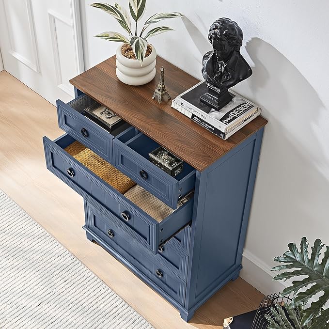 Farmhouse 6 Drawer Dresser for Bedroom Set of 2, 41" Tall Small Dressers & Chest of Drawers, Rustic Wood Dresser with Metal Handle, Storage Organizer Closet for Living Room, Hallway, Entryway