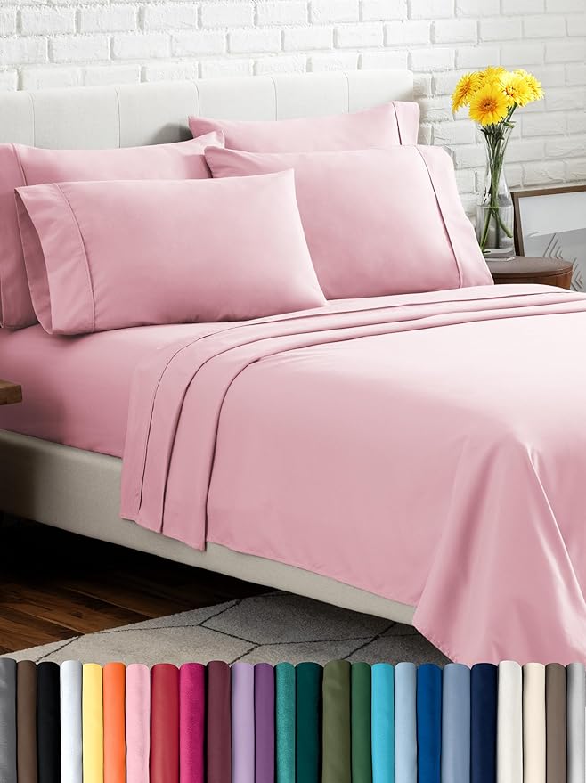 Bare Home Hotel Luxury Twin Sheet Set, Extra Soft - 4 Piece Set - Deep Pockets - Easy Fit - Cooling & Breathable - Wrinkle, Fade, Stain Resistant - Includes 2 Pillowcases (Twin, Light Pink)