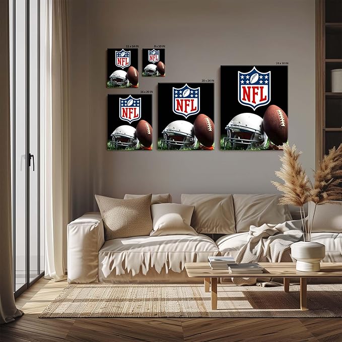 B.B.F MAKE American Football Canvas Wall Art Super Champions Bowl Poster Rugby Oil Painting Canvas Wall Decor Sports Picture Boys Gift Modern Bedroom Living Room Dorm Home Decoration, Framed 24x30inch
