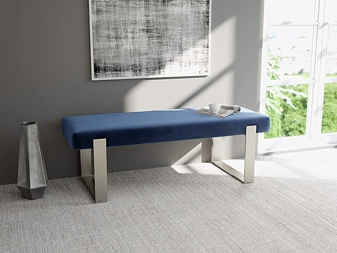 VANT Upholstered Bed Bench - Vintage Leather White Dove - Brushed Nickel - Contemporary Modern, Bedroom Bench Seat, Hallway, or Entryway