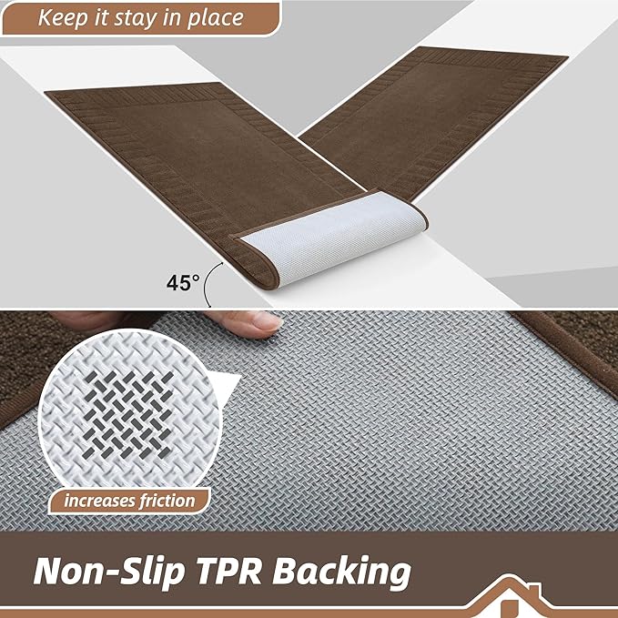 BEQHAUSE Door-Mat-Non-Slip Front Door Mat Washable Low-Profile Entrance Rugs for Front Door Entry Dirt Trapper Door Mats Absorbent Welcome Mats,20"x32",Brown