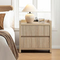 SICOTAS Night Stand Fluted Nightstands with Charging Station- Modern 2 Drawers Nightstand 25" Tall Bedside Table End Table, Large Night Stands for Bedroom, Living Room Sofa Side (Light Oak, 1 Piece)