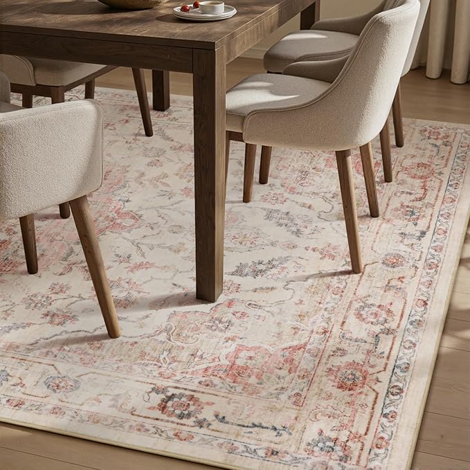 PADOOR 6X9 Area Rug,Rugs for Living Room,Soft Pink Rugs for Bedroom,Machine Washable Rug Non Slip Carpet for Dining Room Living Room Bedside Office