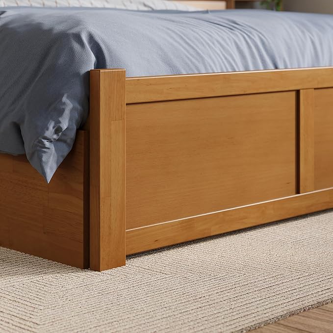 AFI Concord Full Solid Wood Platform Bed with Footboard & Twin Trundle in Light Toffee
