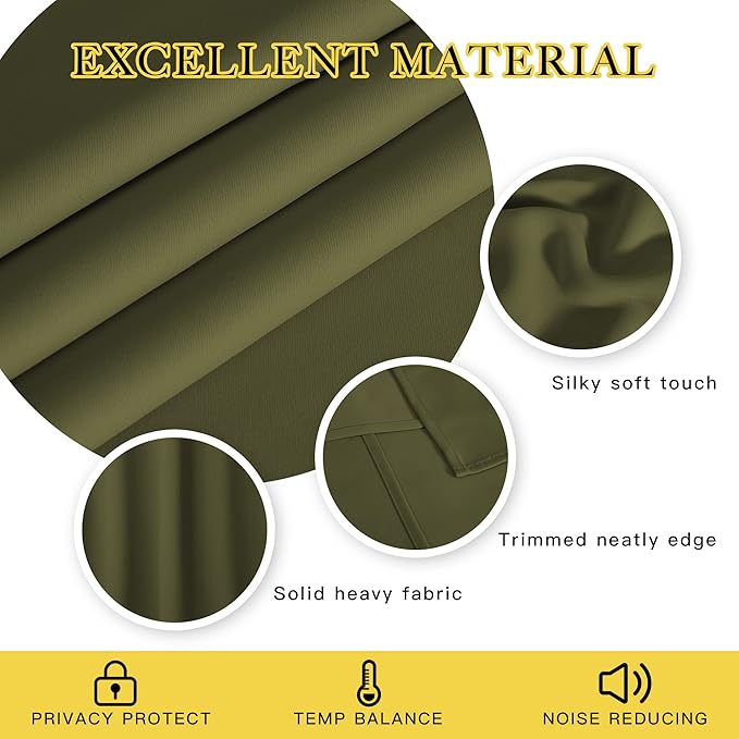 NICETOWN Blackout Curtains 63 inches Long for Living Room Bedroom, Grommet Thermal Insulated Room Divider Drape Window Treatment for Sliding Patio Door, W100 x L63, 1 Panel, Olive Green