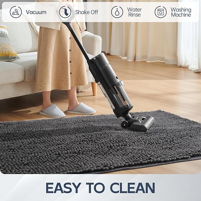 Dog Door Mat for Muddy Paws, 60" x 24" Chenille Absorbent Front Door Mat Inside, Large Runner Mud Mat for Dogs, Trap Dirt Washable Non Slip Outdoor Indoor Entrance Doormats, Grey