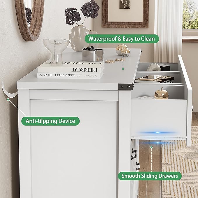 Dresser for Bedroom with 9 Drawers, 63" Wide Wood Chest of Drawers with Deep Drawers & Mental Handle, Modern Dresser TV Stand, Wooden Closet Storage Organizer for Living Room, Hallway, Entryway, White
