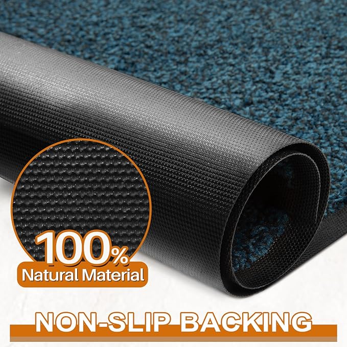 Mibao Front Door Mat, Dirt Trapper Welcome Mat for Outdoor Indoor, Non-Slip Waterproof Doormat, Durable Machine Washable Low Profile Entry Rug for Back Door Outside Patio Porch, 30" x 18", Blue