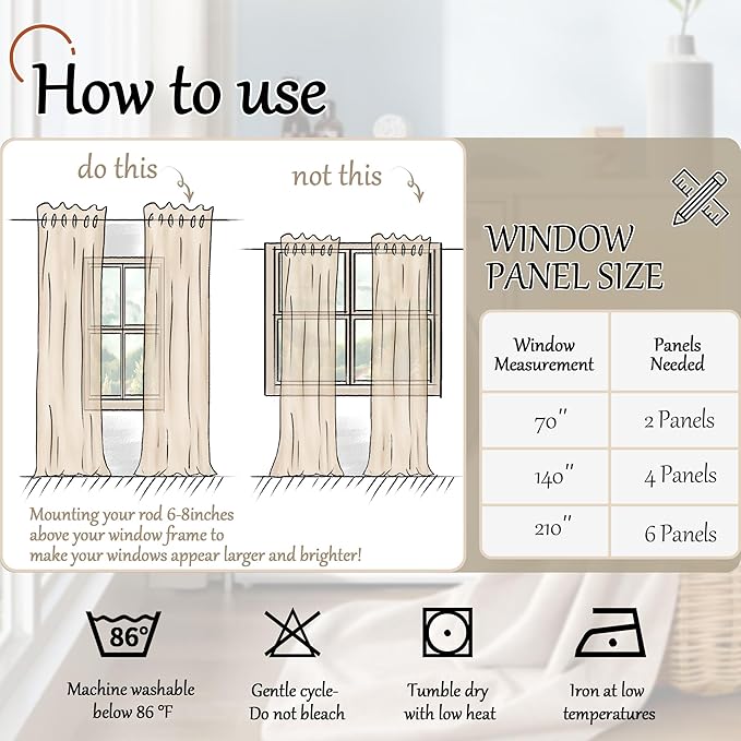 60 Inch Wide Linen Blackout Curtains for Bedroom 63 Inch Length 2 Panels, Total Black Out Thermal Insulated Energy Efficiency Grommet Boho Window Drapes White Liner for Modern Farmhouse, Burlap
