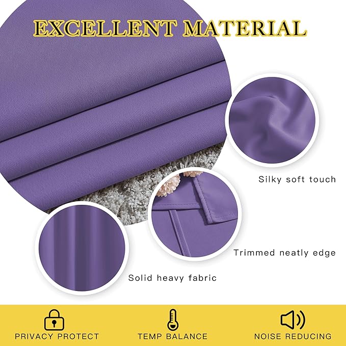 NICETOWN Lilac Purple Sliding Door Curtains 2 Panels Set 118 inches Long, Grommet Thermal Blackout Curtains Privacy Room Divider Sound Reducing for Bedroom/Living Room, W66 x L118