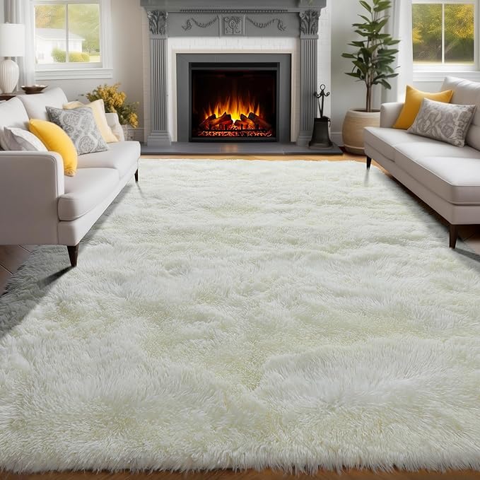 PAGISOFE Soft Living Room Rug 8x10, Cream Rugs for Bedroom, Plush Fuzzy Large Carpet for Rooms, Ivory Kids Rugs Home Decor Aesthetic,Non-Slip and Washable Large Rug for Nursery Decor Boys Man