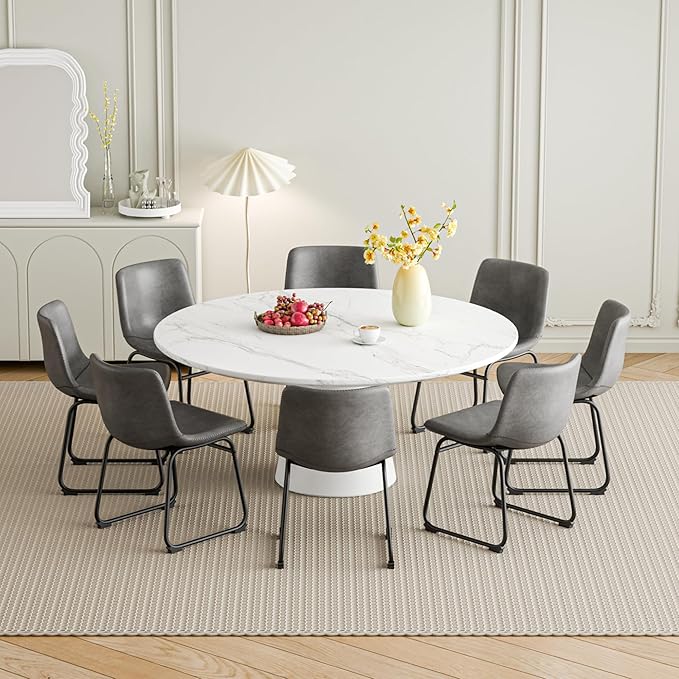 Dining Chairs Set of 2, 18 Inch Modern Armless Dining Chair with Back, Faux Leather Kitchen Dining Room Chair with Metal Legs for Home, Bistro Coffee Shops (Grey)