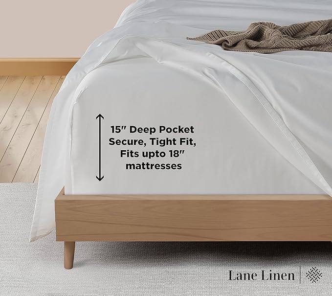 LANE LINEN 600 Thread Count 100% Cotton Split King Sheets Set for Adjustable Beds, 15" Deep Pocket Soft & Comfy Sustainably Produced Split King Sheet, Naturally Cooling Cotton Sheets -White