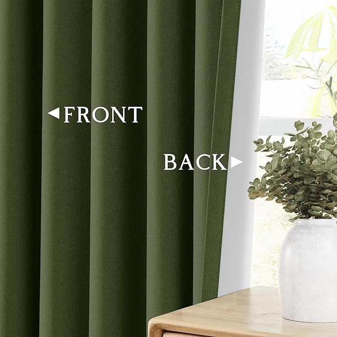 ChrisDowa 100% Blackout Olive Green Solid Curtains 72 Inches Long 2 Panels for Bedroom Living Room,Farmhouse Room Darkening Thermal Insulated Soundproof Grommet Top Window Treatment Drapes,52x72