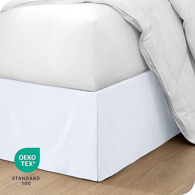 Bare Home California King Bed Skirt - 15-Inch Tailored Drop Easy Fit - Bed Skirt for Cal King Beds - Center & Corner Pleats (Cal King, White)