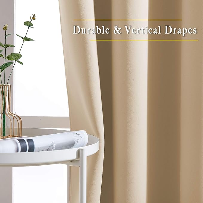 NICETOWN Bedroom Curtains Room Darkening Draperies - Biscotti Beige Room Darkening Drapes/Panels for Bedroom, Grommet Top 2-Pack, 52 x 63 inches Long, Thermal Insulated, Privacy Assured