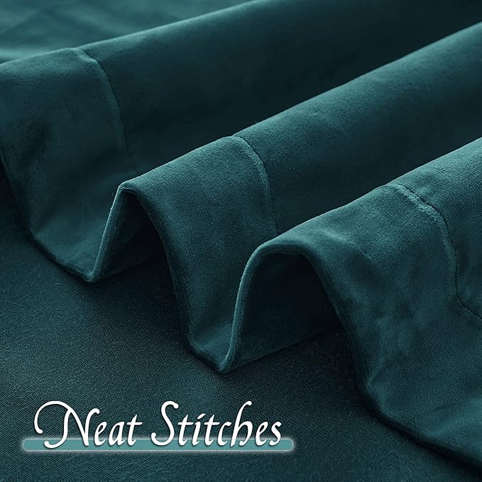 RYB HOME Velvet Curtains 102 inches Long, Back Tab Room Darkening Noise Reducing Window Treatment for Living Room Bedroom Privacy Protect for Stuido, Peacock Blue, W52 x L102 inch, 2 Panels