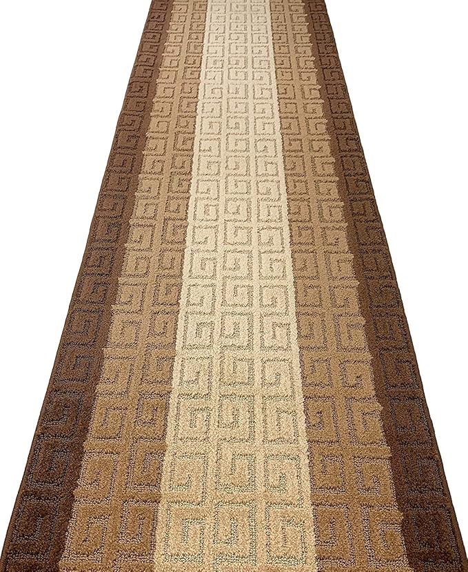 Custom Length Hallway Runner Rug,Slip Resistant,Meander Brown, 26 Inch X 26 feet, Sold and Priced Per Foot