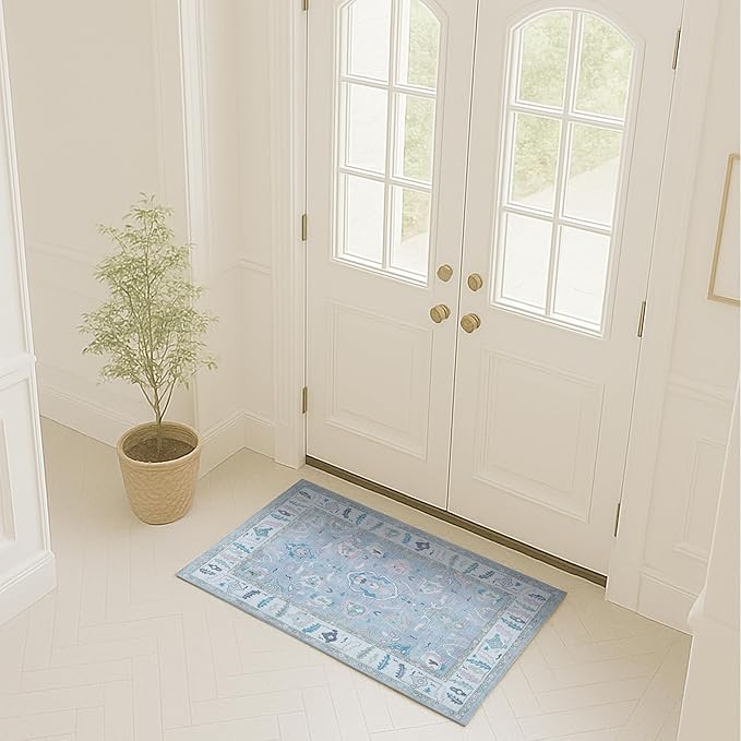 Fame Rugs Lavender Modern Oushak Rug 2x3, Vintage Doormat Turkish Colorful Oriental Antique Inspired Washable Small Area Rug, Luxury Living Room Bedroom (386PBL, 2' x 3')