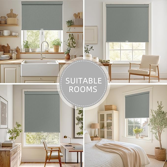ChrisDowa Cordless Blackout Roller Shades for Windows, Striped Free-Stop Window Blinds with Privacy, Thermal Insulated Window Shades for Home, Office and Door. Grey, 65" W x 72" H