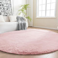 Amazon Basics Fluffy Washable Round Area Rug, Circle Shaggy Carpet for Living Room, Bedroom, Nursery, 7'R, Pink