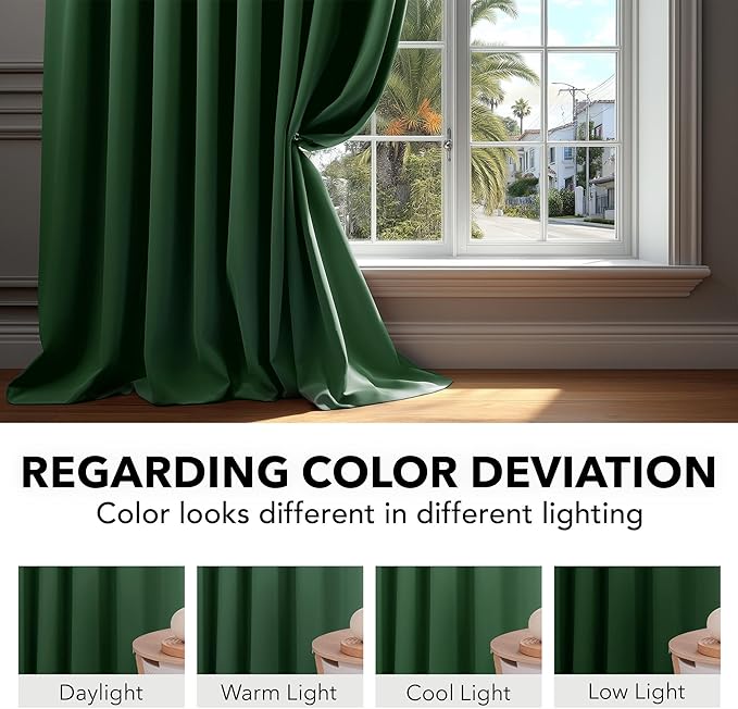 Deconovo Blackout Curtains, Thermal Insulated, W52 x L63 2 Panels, Back Tab, Machine Washable, Room-Darkening Drapes for Bedroom/Living Room Dark Forest