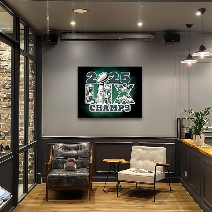 B.B.F MAKE 2025 Super Canvas Bowl Wall Art Champions Eagles Poster Print Philadelphia Oil Painting Canvas Wall Decor Sports Stars Picture Modern Bedroom Living Room Home Decoration, Framed 20x24inch