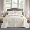CHIXIN Oversized Bedspread Coverlet Set King Size - Lightweight Bedding Cover - Beautiful Stitching - 5 Piece Reversible Bedspread - Gorgeous Damask Paisley Pattern (King, Ivory-Yellow)