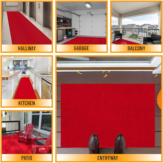 Ottomanson 3'11" x 21' Hallway Runner with Scraper Pile - Extra Durable Non-Slip Rug Mat for Indoor & Outdoor Use - Ideal for Kitchen, Entryway & Garage - High-Traffic Carpet, Red