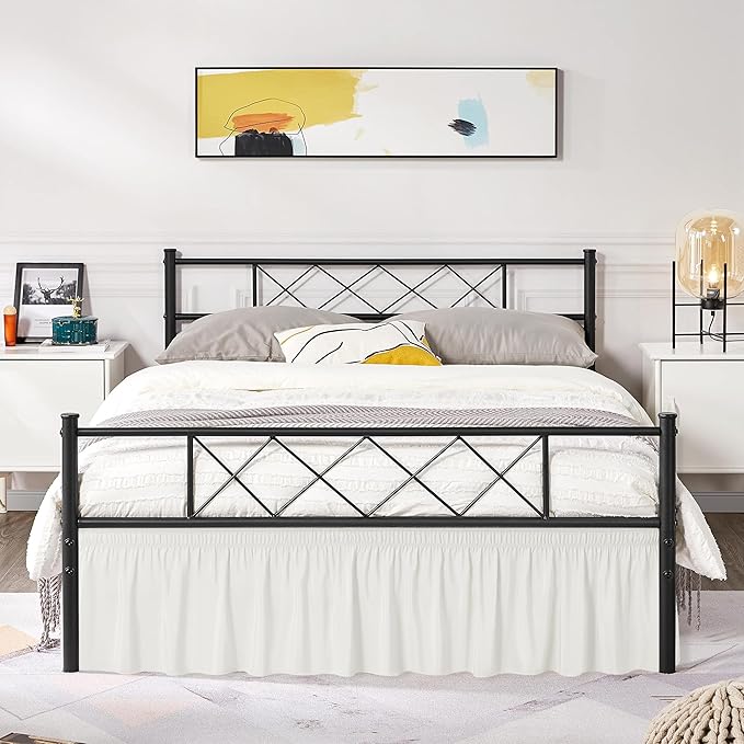 Biscaynebay Wrap Around Bed Skirts with Split Corners for Full Beds 15" Drop, Ivory Adjustable Elastic Dust Ruffles Easy Fit Wrinkle Resistant Silky Luxurious Fabric Machine Washable