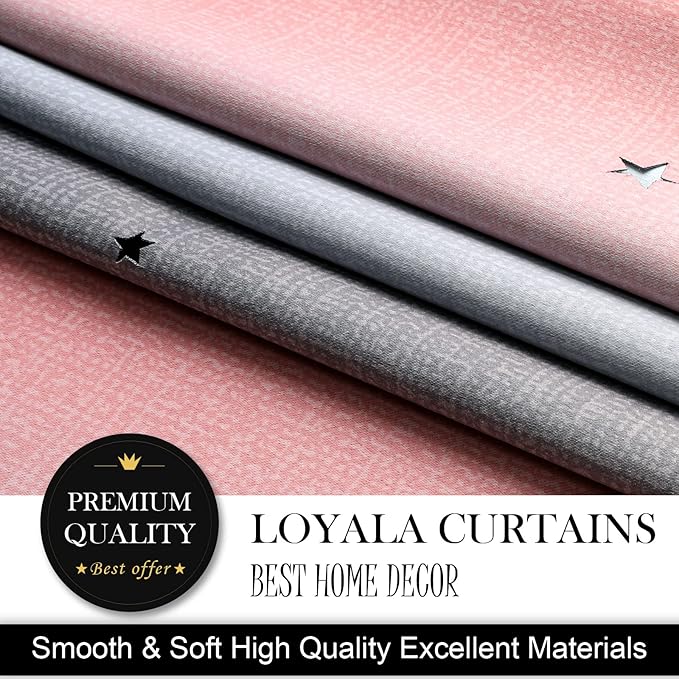 Star Blackout Curtains - Bedroom Cute Kids Rainbow, 63 Inch Long 2 Panels, Pink & Grey, 42 X 63 Inches