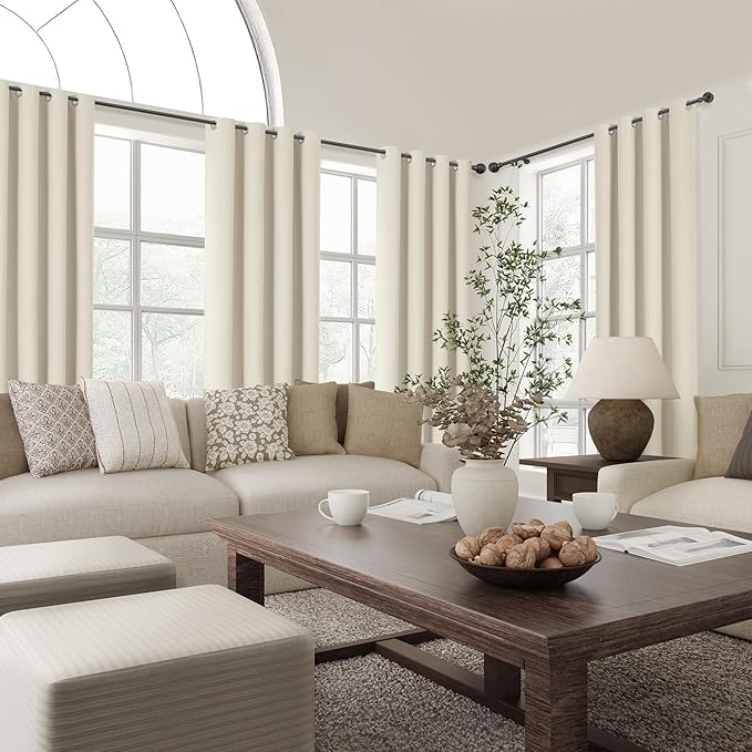 ChrisDowa 100% Blackout Birch Solid Curtains 90 Inches Long 2 Panels for Bedroom Living Room,Farmhouse Room Darkening Thermal Insulated Soundproof Grommet Top Window Treatment Drapes,52x90