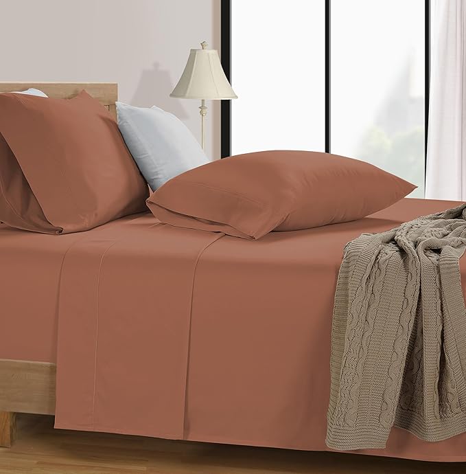 LANE LINEN Full Size Bed Sheets Set - 600 Thread Count Full Sheet Set - 100% Cotton Sheets Full Size Bed Set - Soft Cotton Bed Sheet Set - Sateen Weave Hotel Sheets - Luxury Full Sheet Set - Rose Dawn