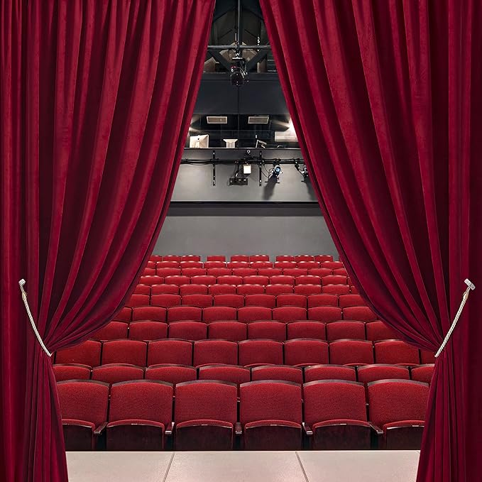 RYB HOME Red Velvet Curtains for Theater - Light & Heat Block Back Tabs Window Treatment Energy Efficient Drapes for Hotel Villa Living Room, Ruby Red, W52 x L108 inches, 2 Panels