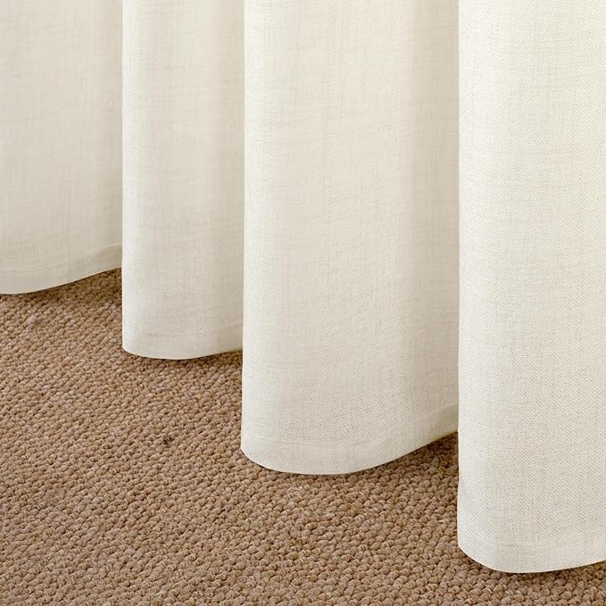 YoungsTex Ivory Linen Curtains 40 Inch Length for Kitchen Window, Short Semi Sheer Drapes Light Filtering with Bronze Grommet Privacy for Cafe Bathroom Windows, 42 x 40 Inch, 2 Panels