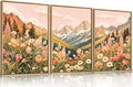 LHIUEM Large Abstract Colorful Mountain Framed Canvas Wall Art,Boho Pink Flower Wall Decor, Nature Wildflower Wall Painting,Bohemian Artwork for Living Room,Bedroom,Dining Room,Office -16"x24"x3