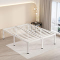 MAF 16 Inch Queen Size Bed Frame White with Round Corner Legs Mattress Slide Stopper No Box Spring Needed Heavy Duty Metal Platform Bed Frames Under-Bed Storage Space, 3000 LBS Steel Slats Support